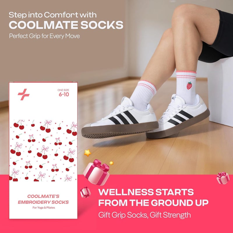 CoolMate Store Pilates Socks with Grips for Women, Yoga Socks, Crew Non Slip Women for Barre, Pilates Gifts - Image 3